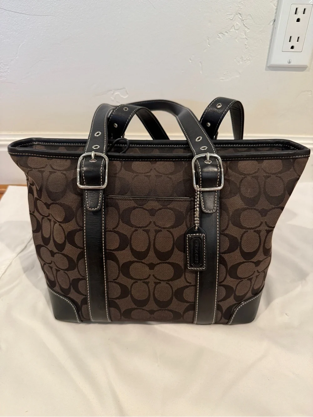 Coach Signature Canvas Buckle Tote in Dark Brown, Black, Y2K era bag - Picture 2 of 15